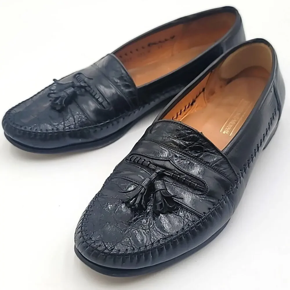 JOHNSTON & MURPHY sz11 Domani Genuine Alligator Kiltie Tassel Loafers SPAIN